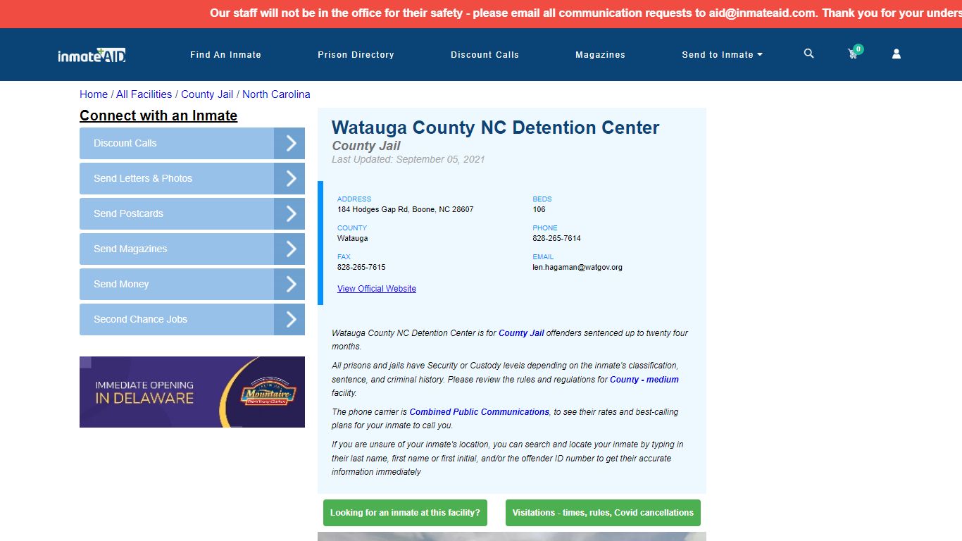 Watauga County NC Detention Center - Inmate Locator ...